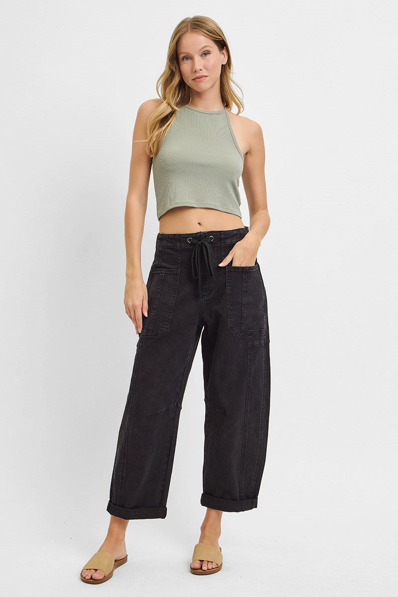 Risen High Rise Crop Barrel in Black