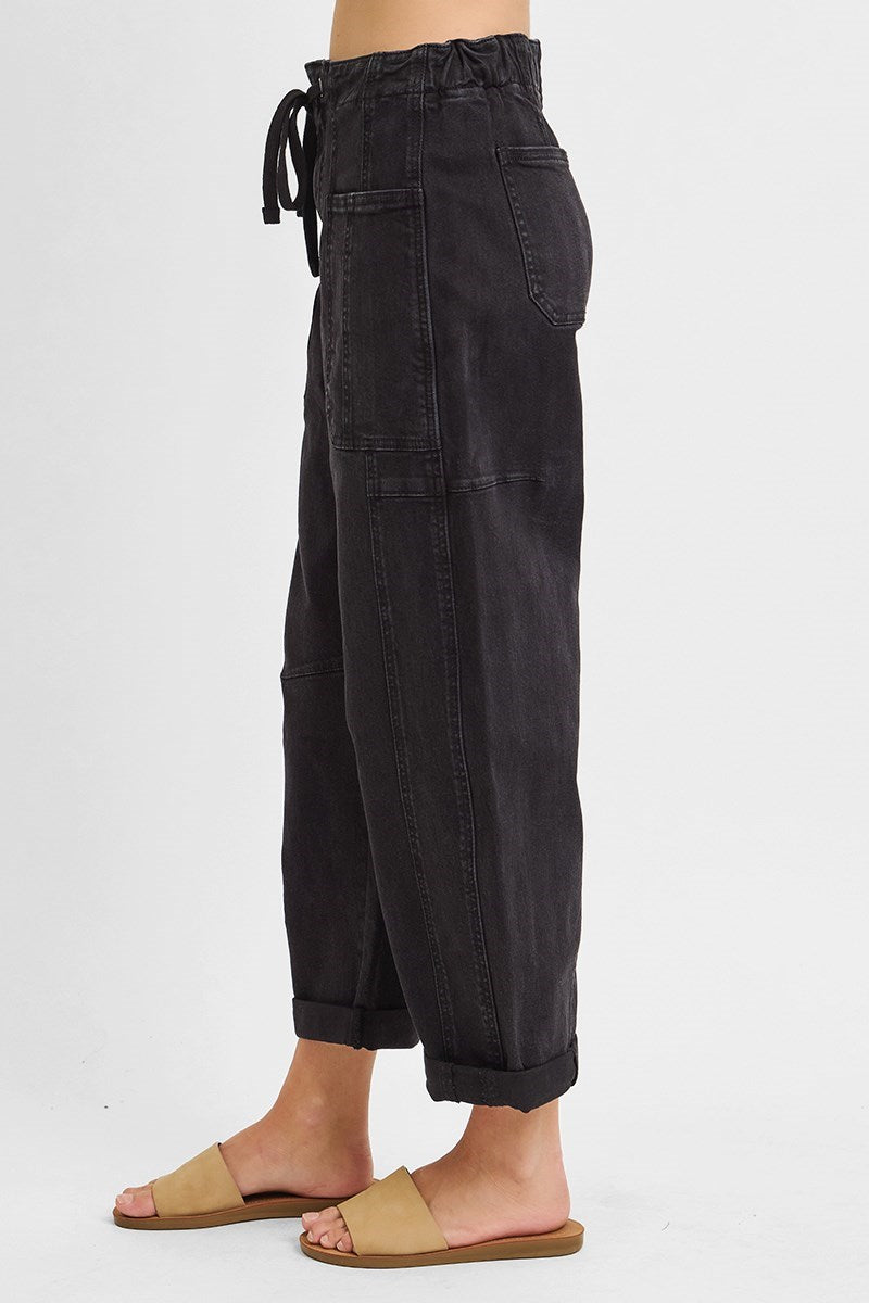 Risen High Rise Crop Barrel in Black