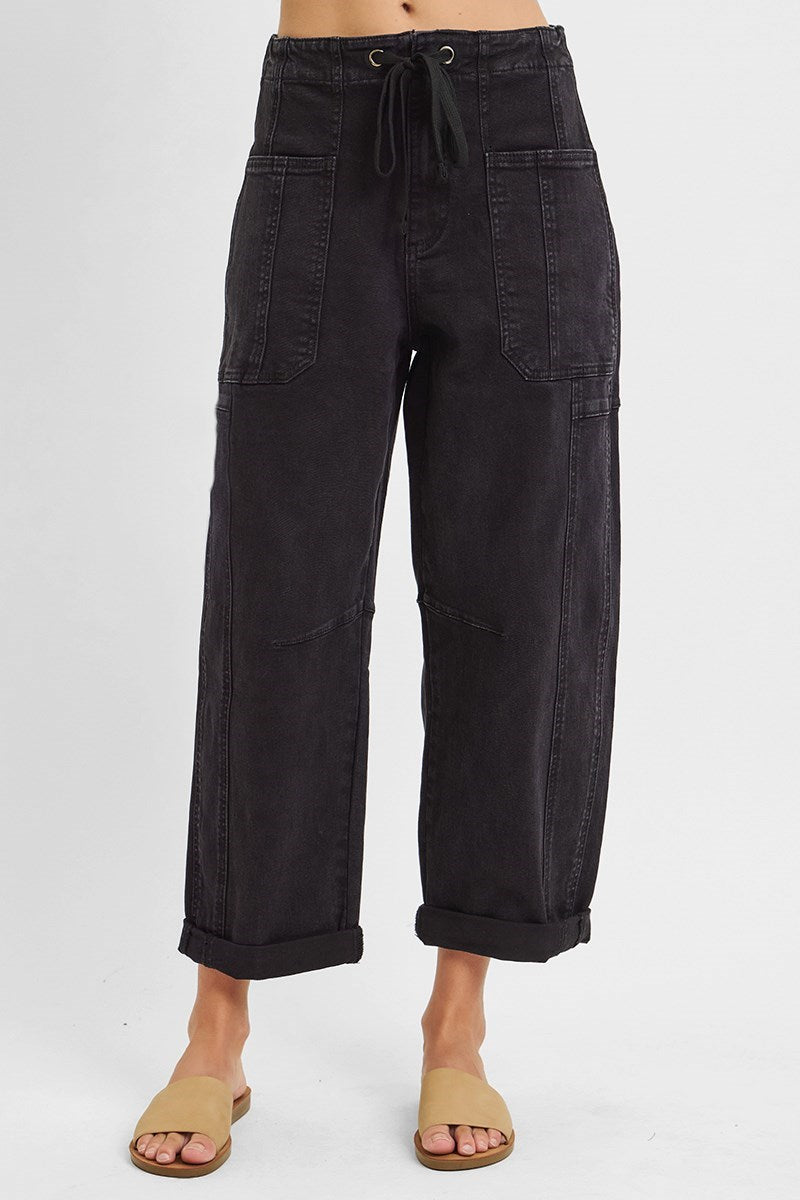 Risen High Rise Crop Barrel in Black