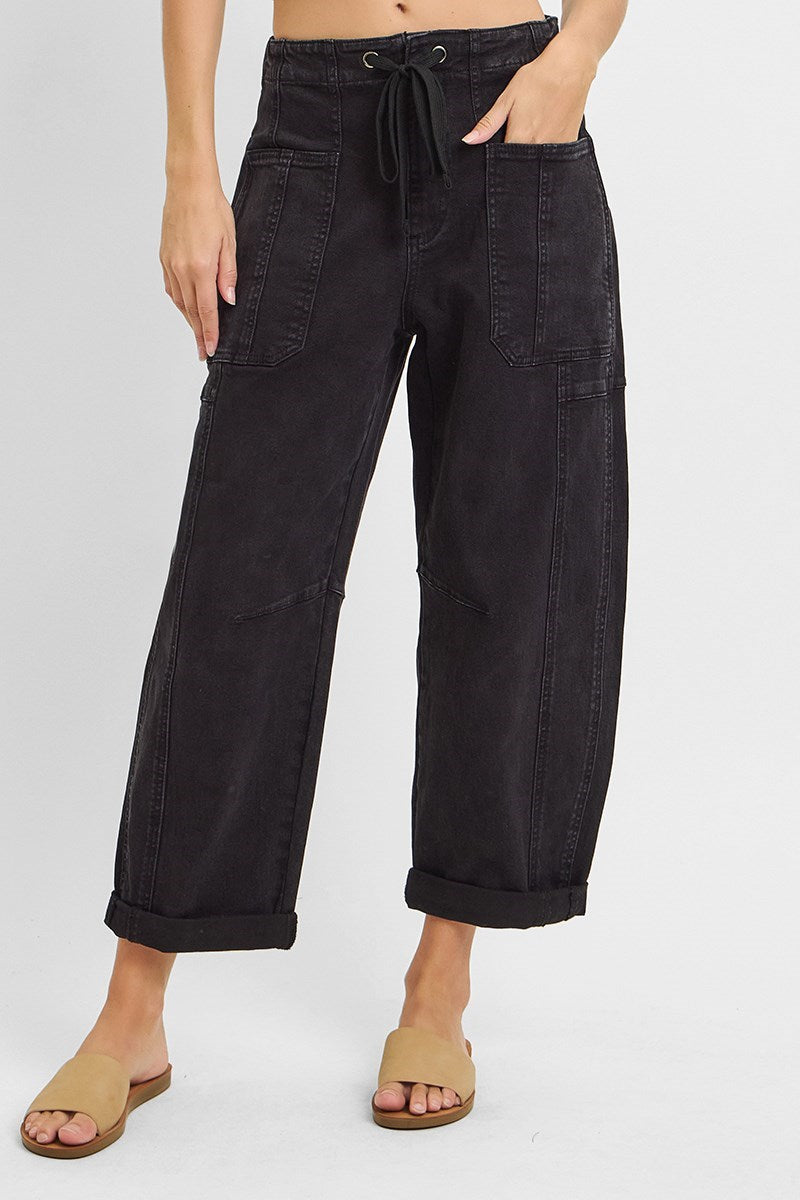 Risen High Rise Crop Barrel in Black