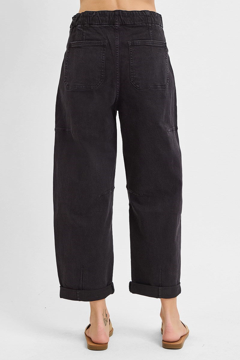 Risen High Rise Crop Barrel in Black