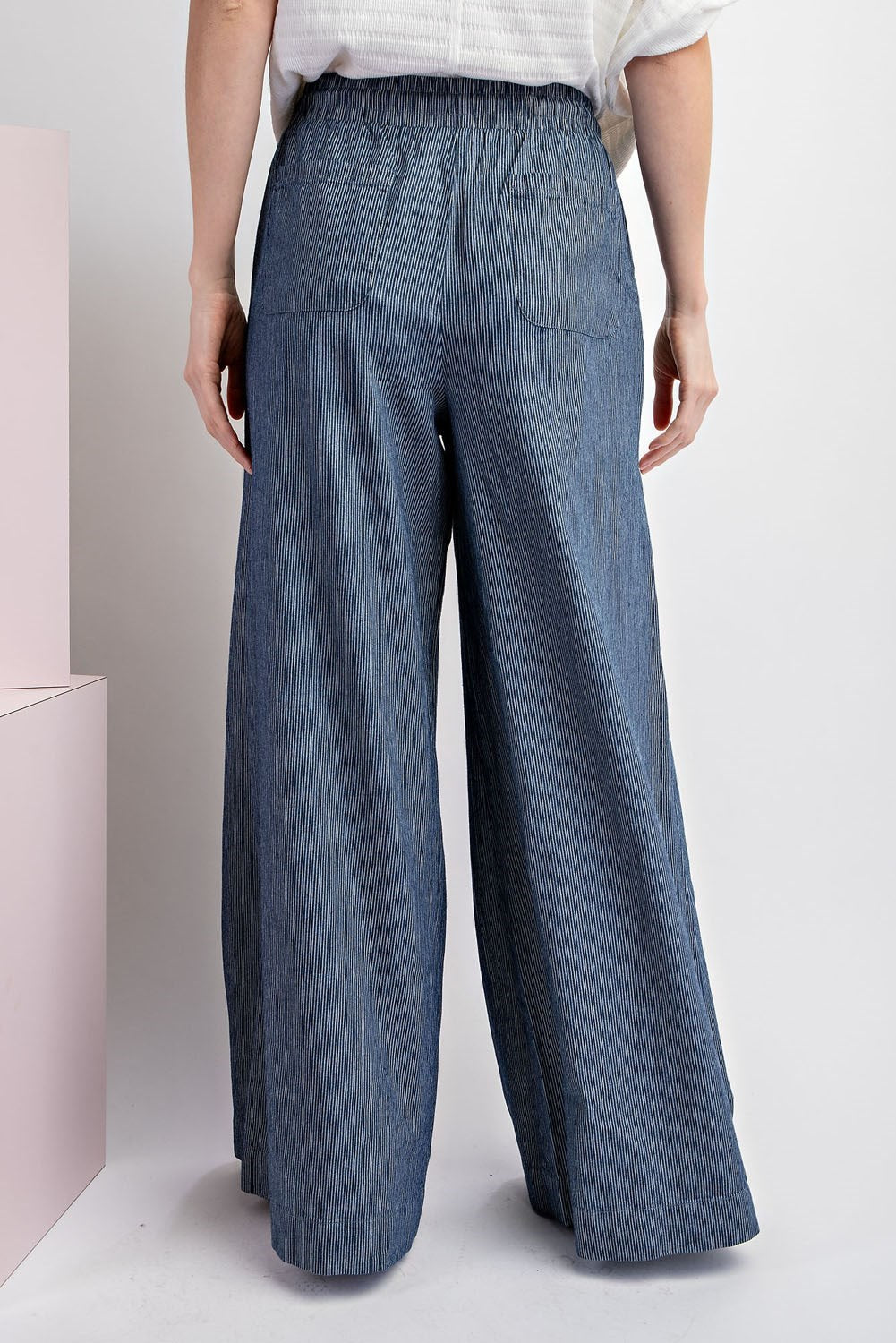 Pinstripe Wide Leg Denim Pants