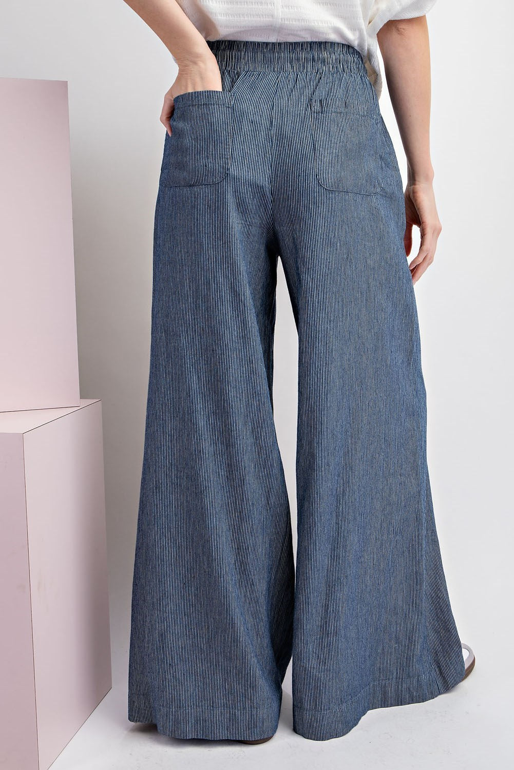 Pinstripe Wide Leg Denim Pants