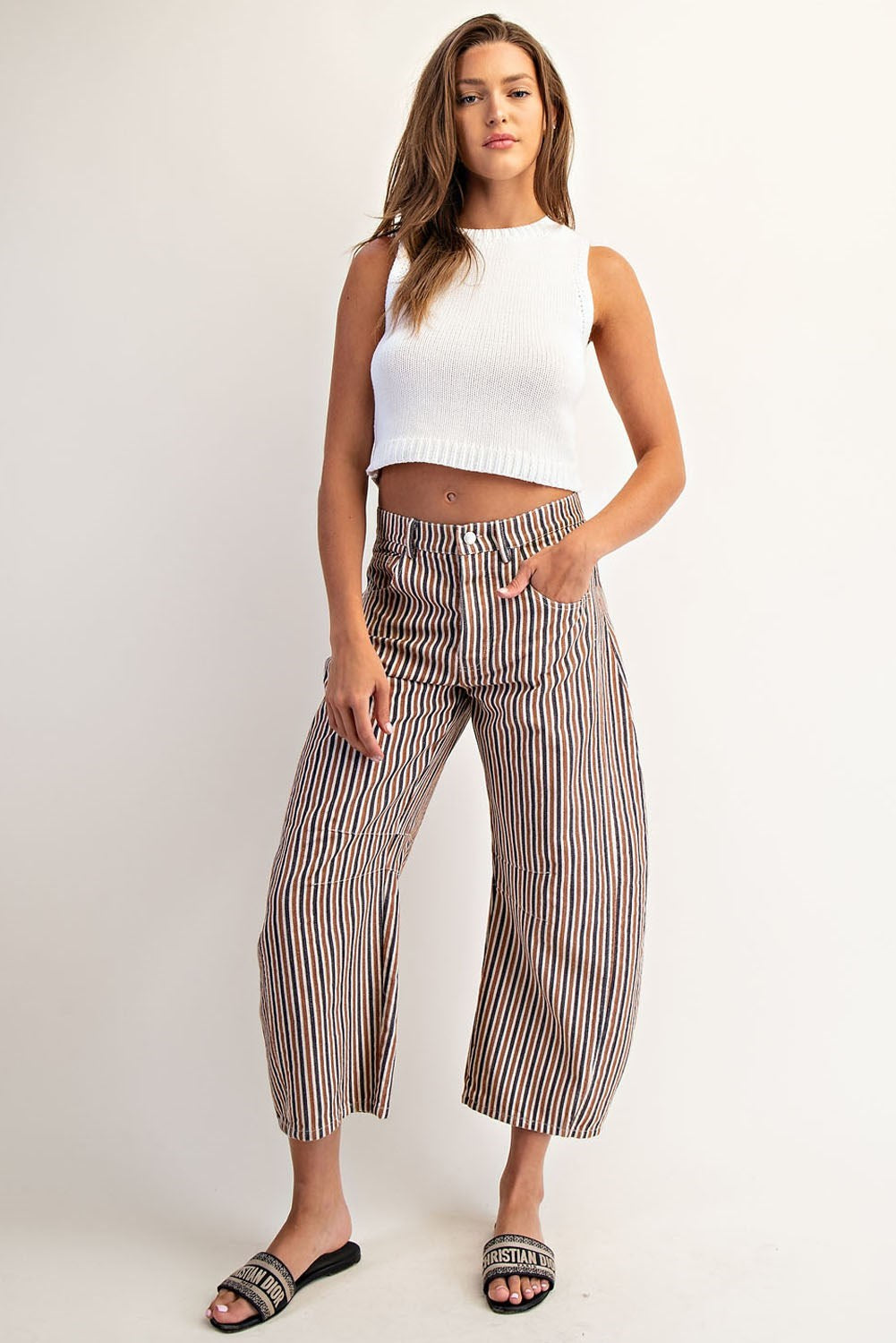 Mineral Washed Striped Barrel Pants in Sedona Sunset