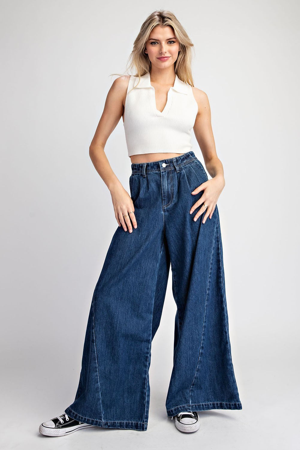 Mineral Washed Wide Leg Denim Pants