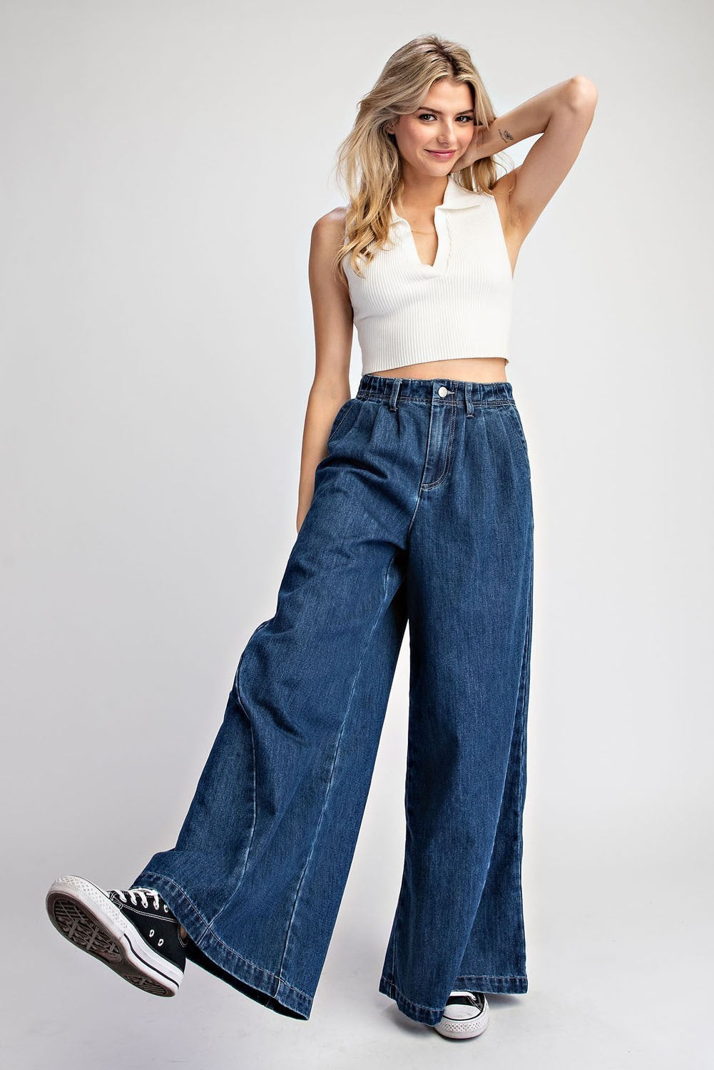 Mineral Washed Wide Leg Denim Pants