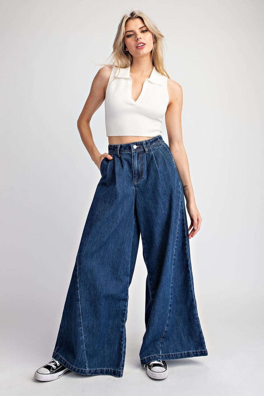 Mineral Washed Wide Leg Denim Pants