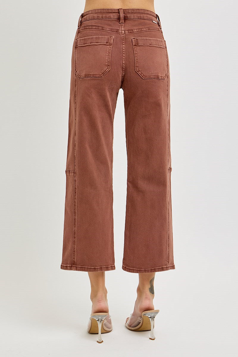 High Rise Crop Barrel Jeans in Espresso