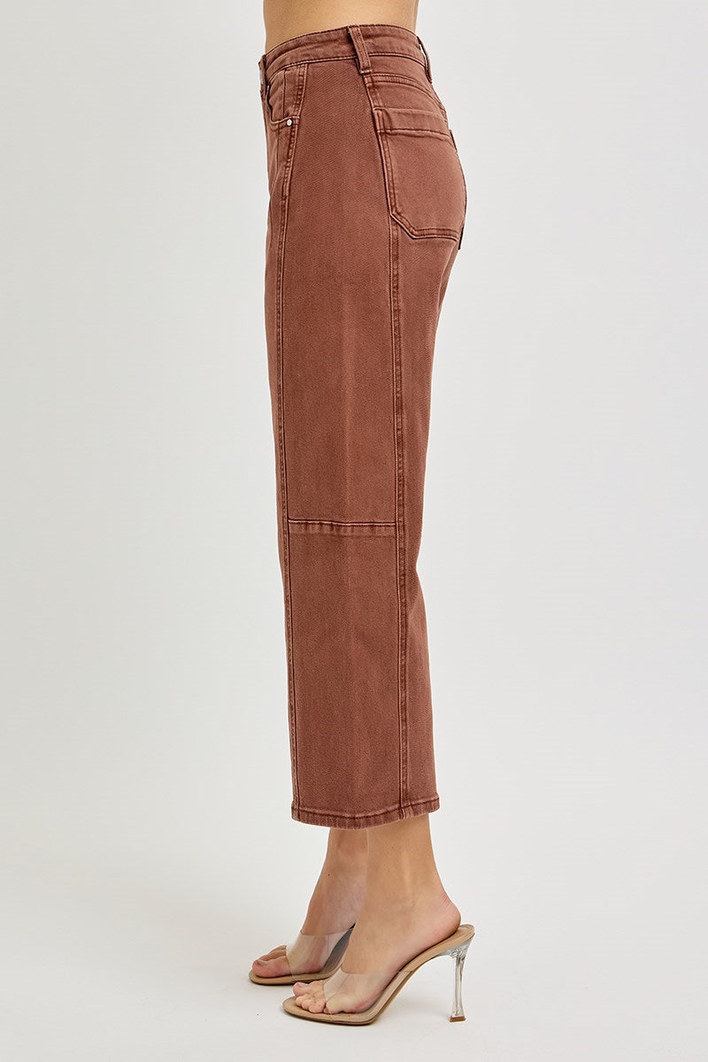 High Rise Crop Barrel Jeans in Espresso