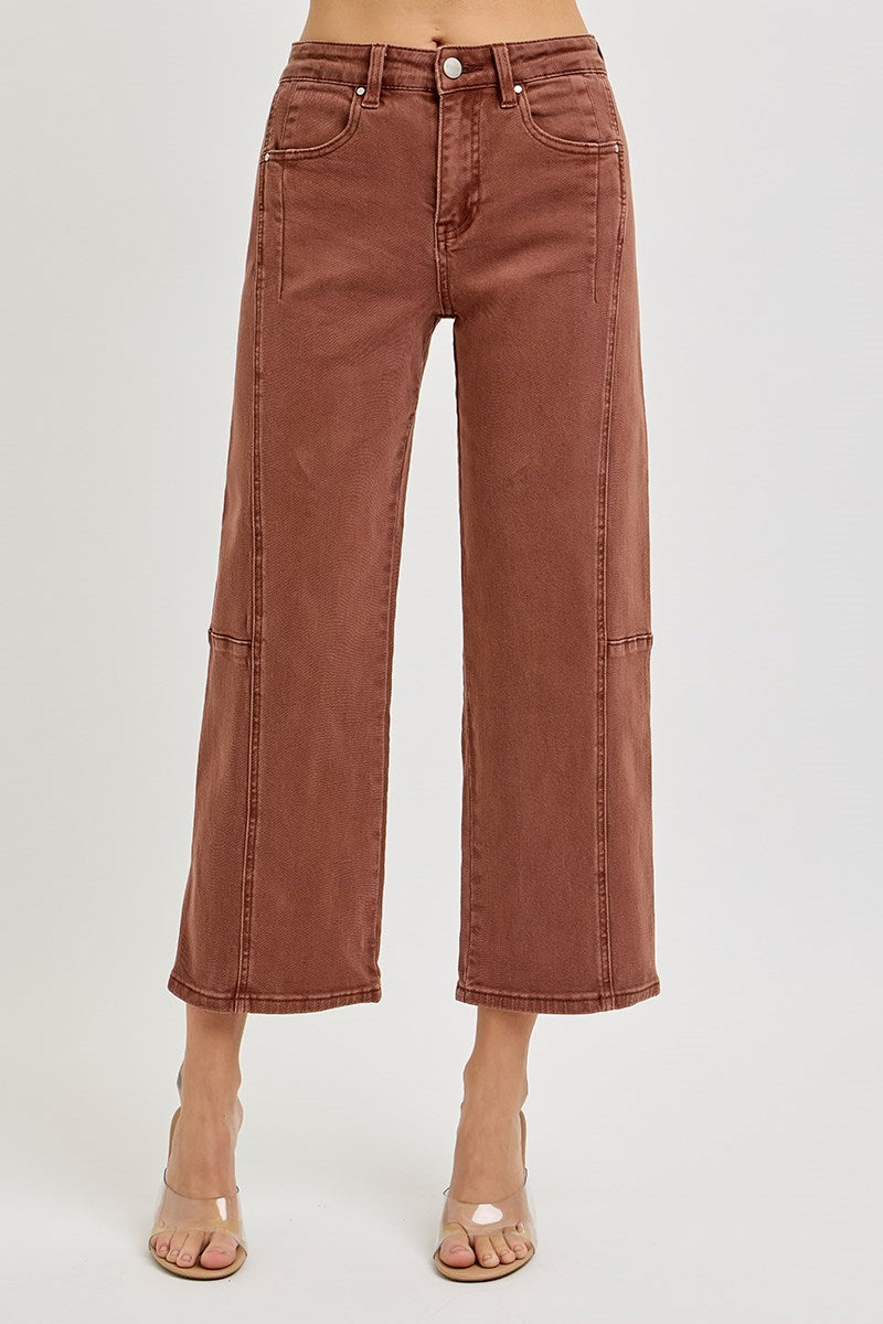 High Rise Crop Barrel Jeans in Espresso