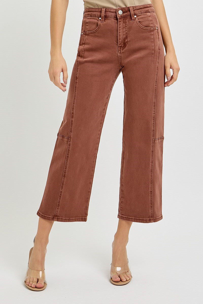 High Rise Crop Barrel Jeans in Espresso