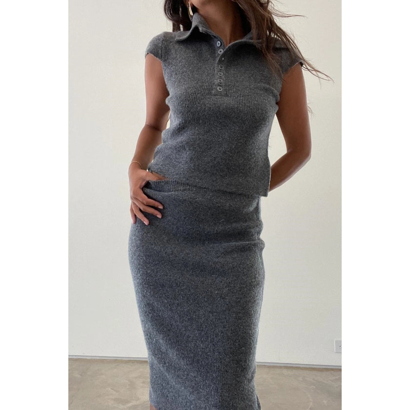 Gray Polo Midi Skirt Set