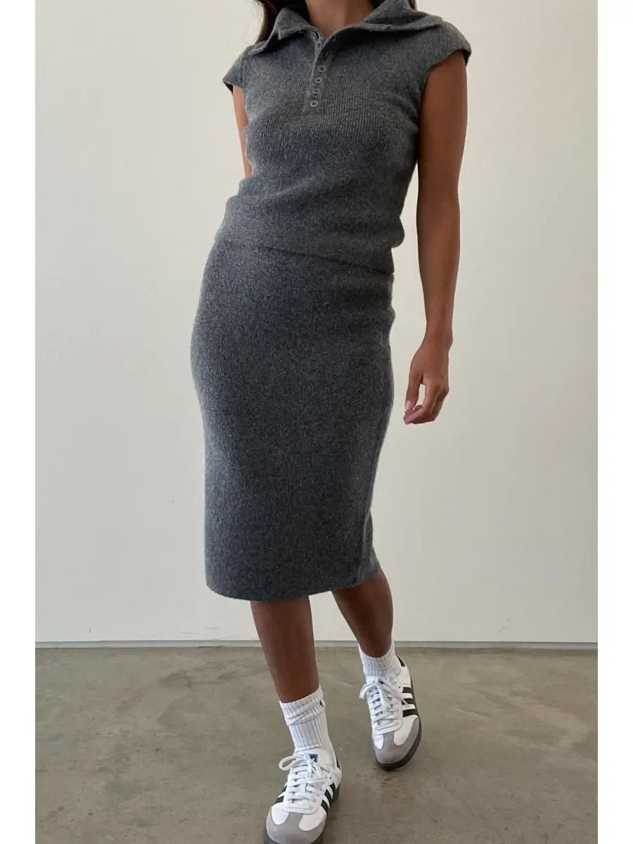 Gray Polo Midi Skirt Set