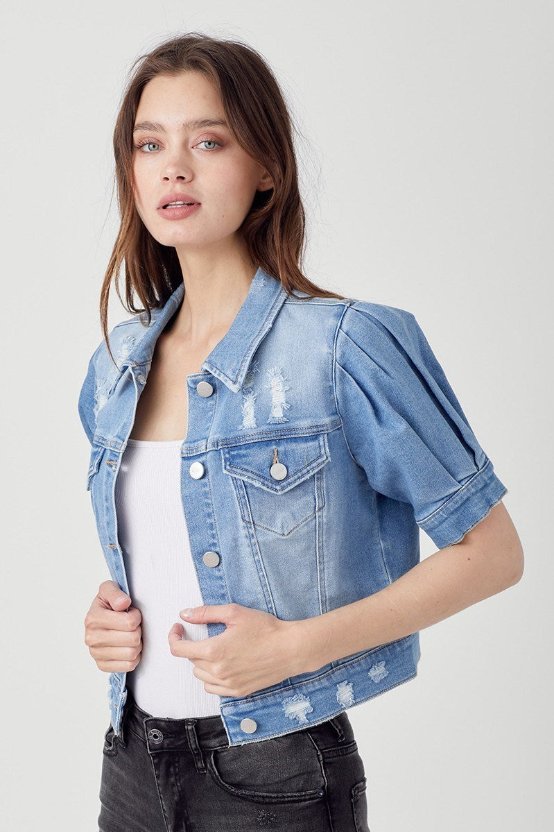 Shirring Crop Denim Jacket
