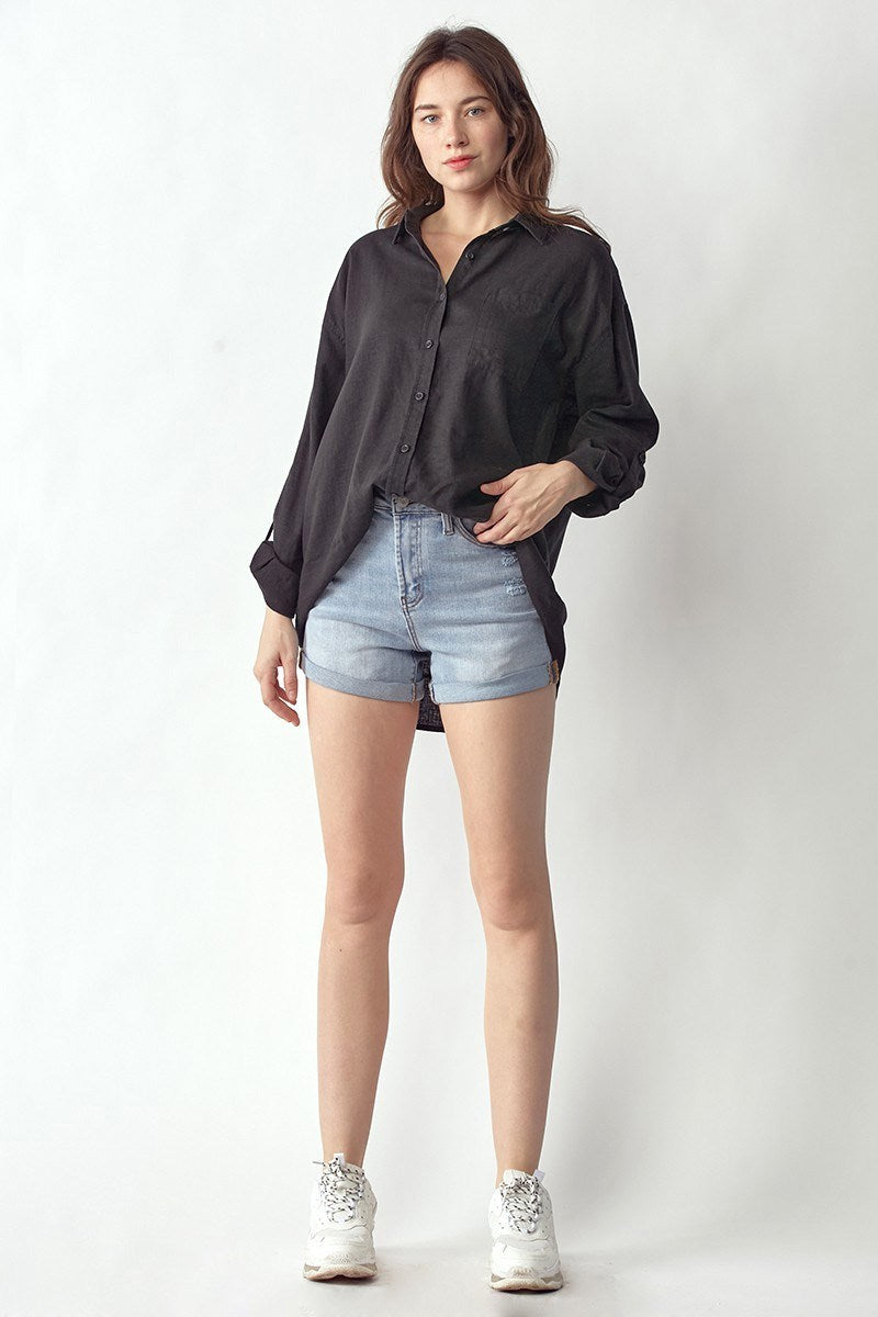 Relax Fit Linen Shirt in Black