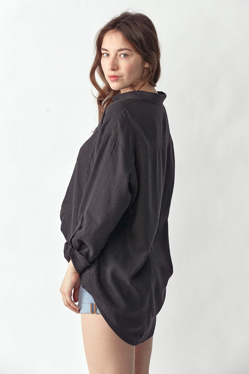 Relax Fit Linen Shirt in Black