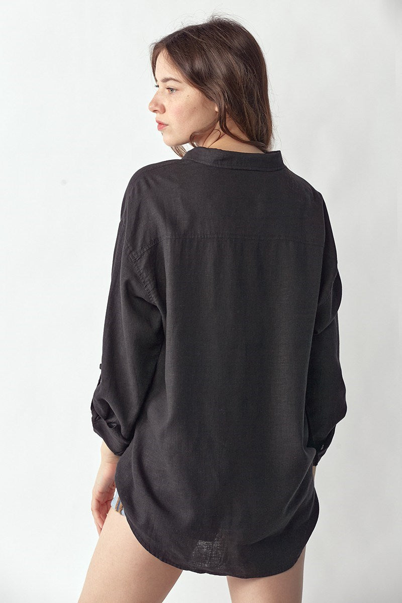 Relax Fit Linen Shirt in Black