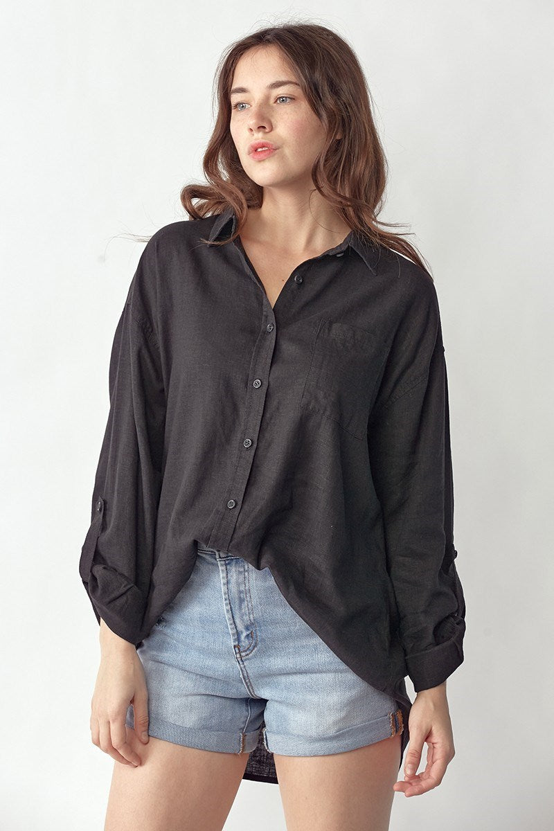 Relax Fit Linen Shirt in Black