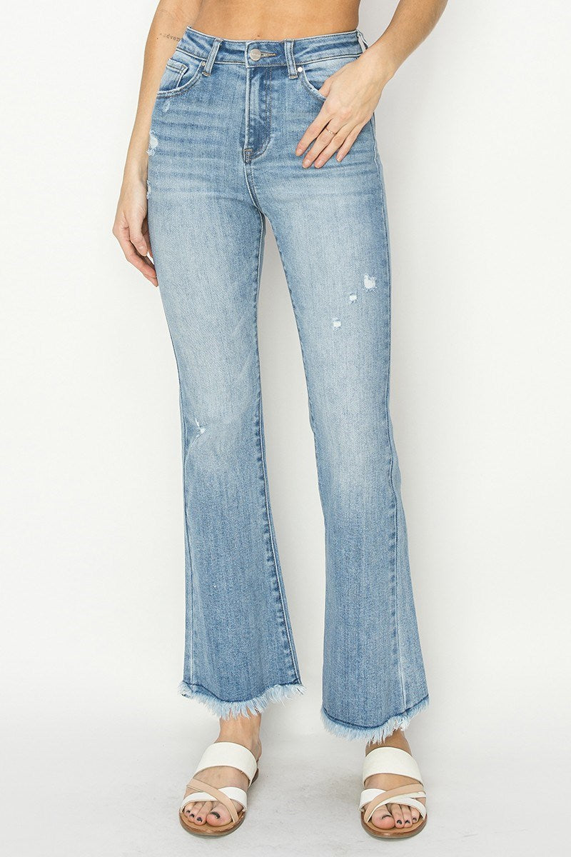 Risen Brand High-Rise Vintage Frayed Hem Bootcut Jeans