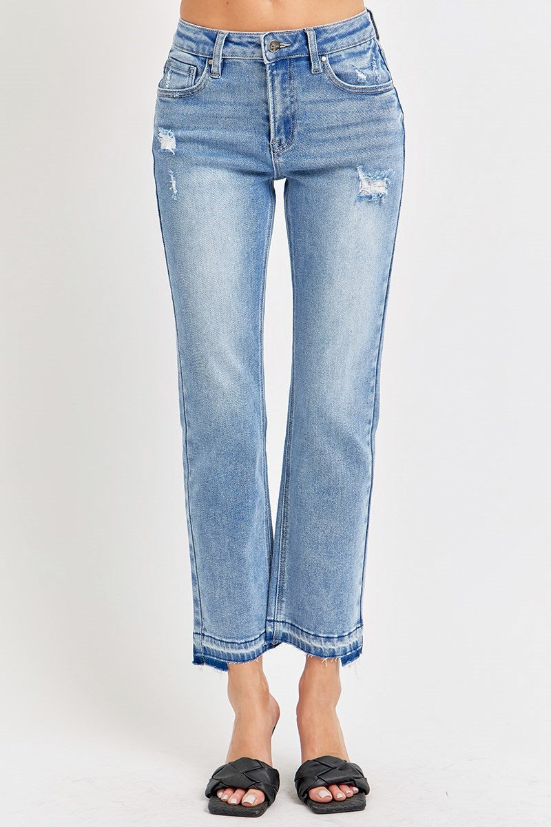 Risen Mid-Rise Straight Ankle Jeans