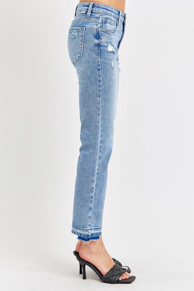 Risen Mid-Rise Straight Ankle Jeans