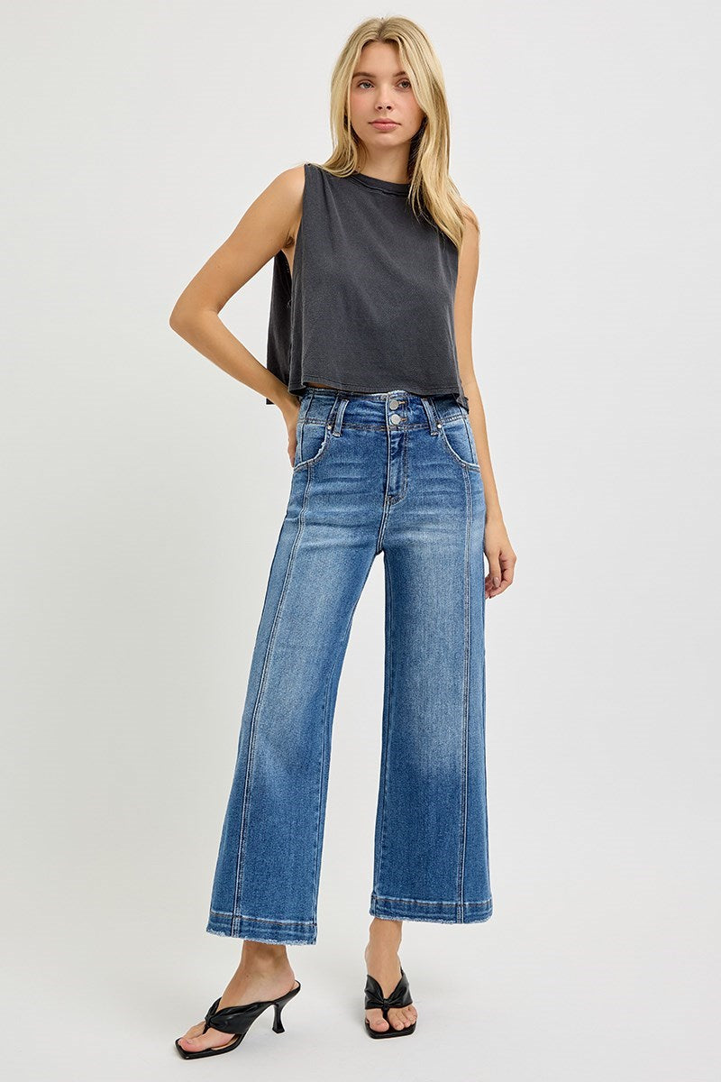 Risen High Rise Denim with Front Seam Detail