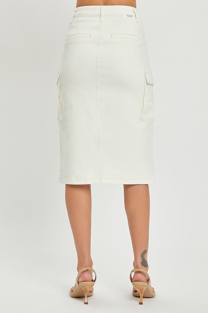 High Rise Midi Cargo Skirt in Cream