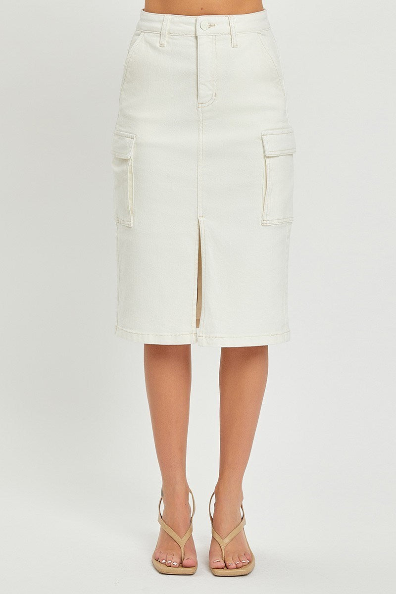 High Rise Midi Cargo Skirt in Cream