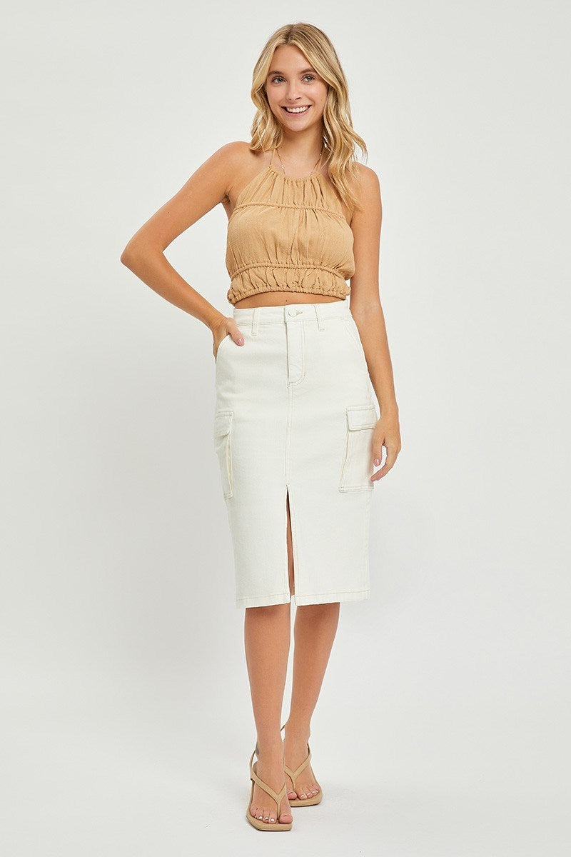 High Rise Midi Cargo Skirt in Cream