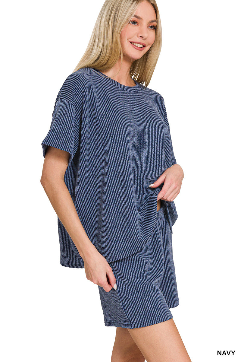 Corded Rib Short Set in Navy