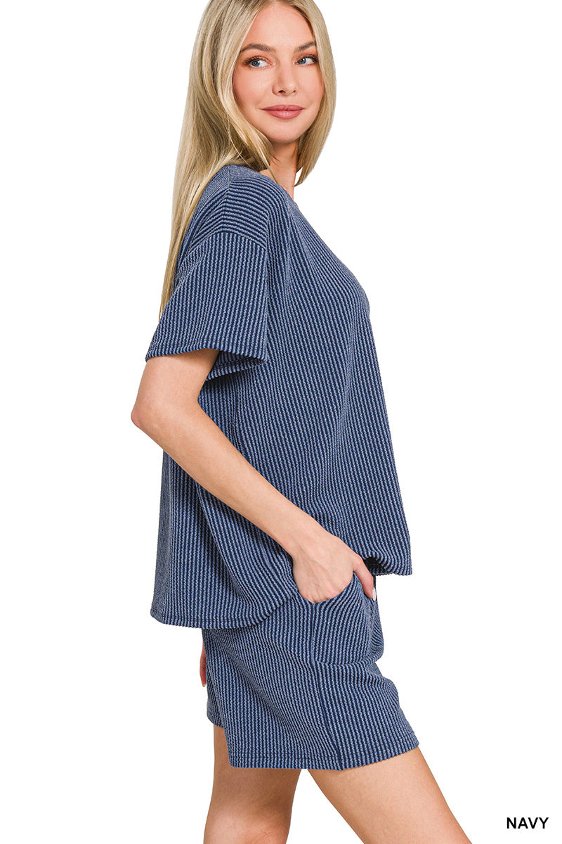 Corded Rib Short Set in Navy