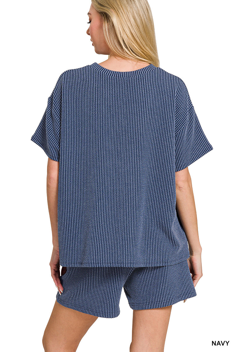 Corded Rib Short Set in Navy