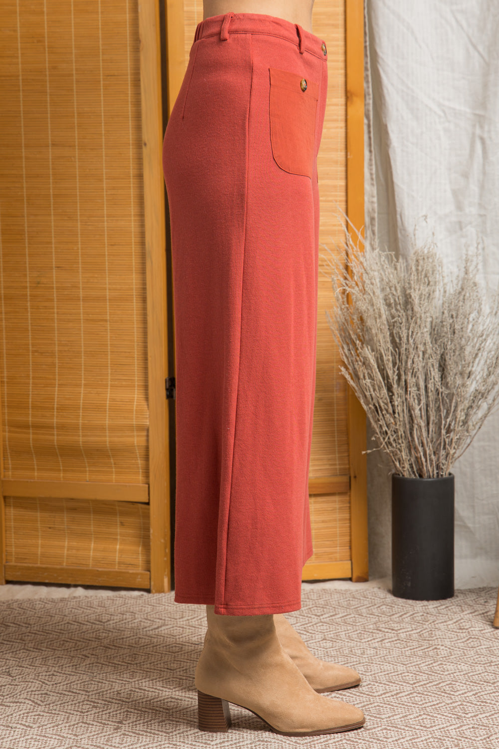 Wide Leg Pants With Patch Pockets in Brick 40%off use code sale40