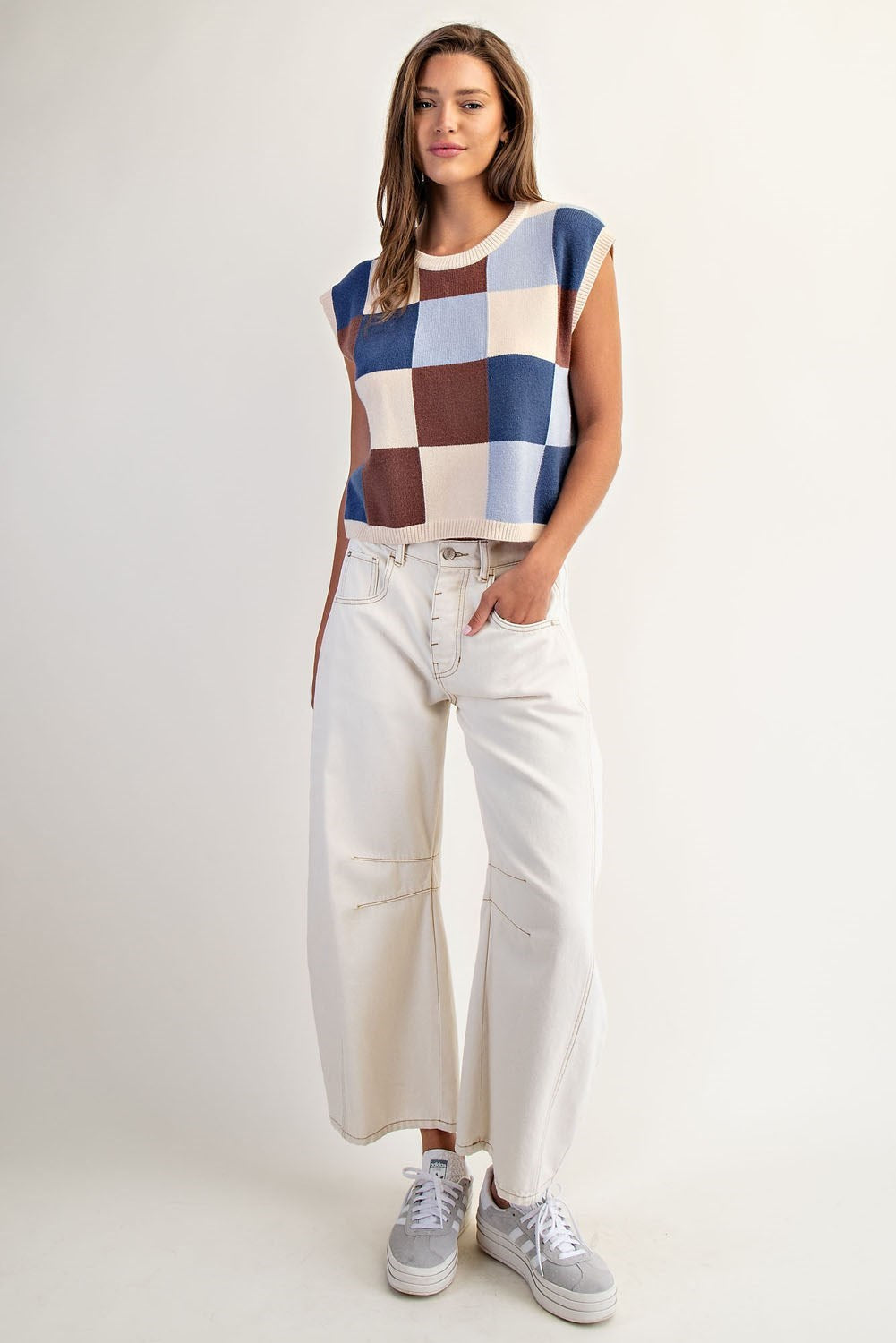 Checker Pattern Vest in Mocha Frost