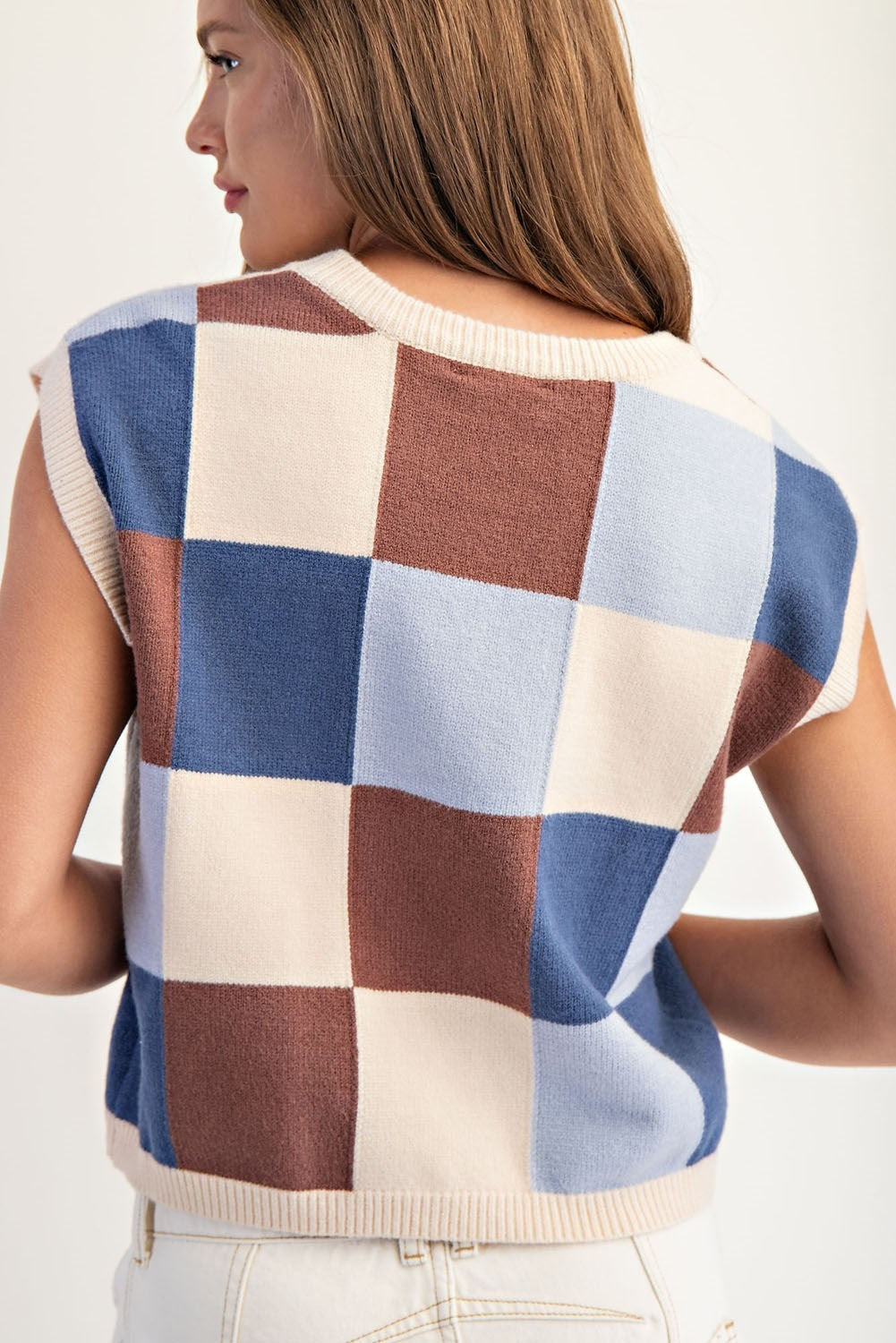 Checker Pattern Vest in Mocha Frost