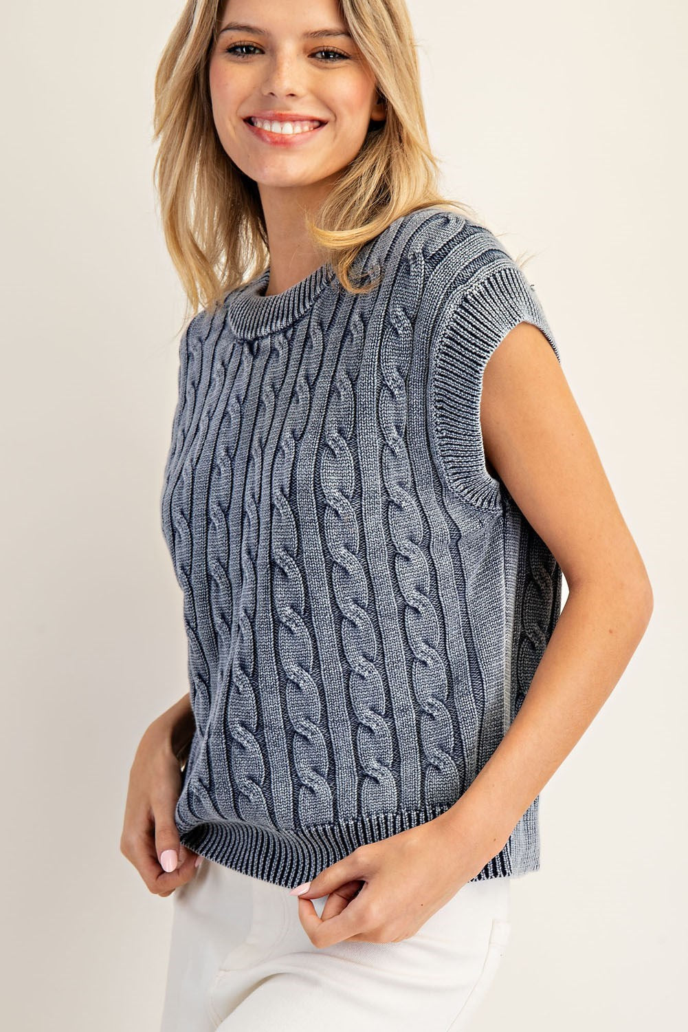 Short Sleeve Cable Knit Top