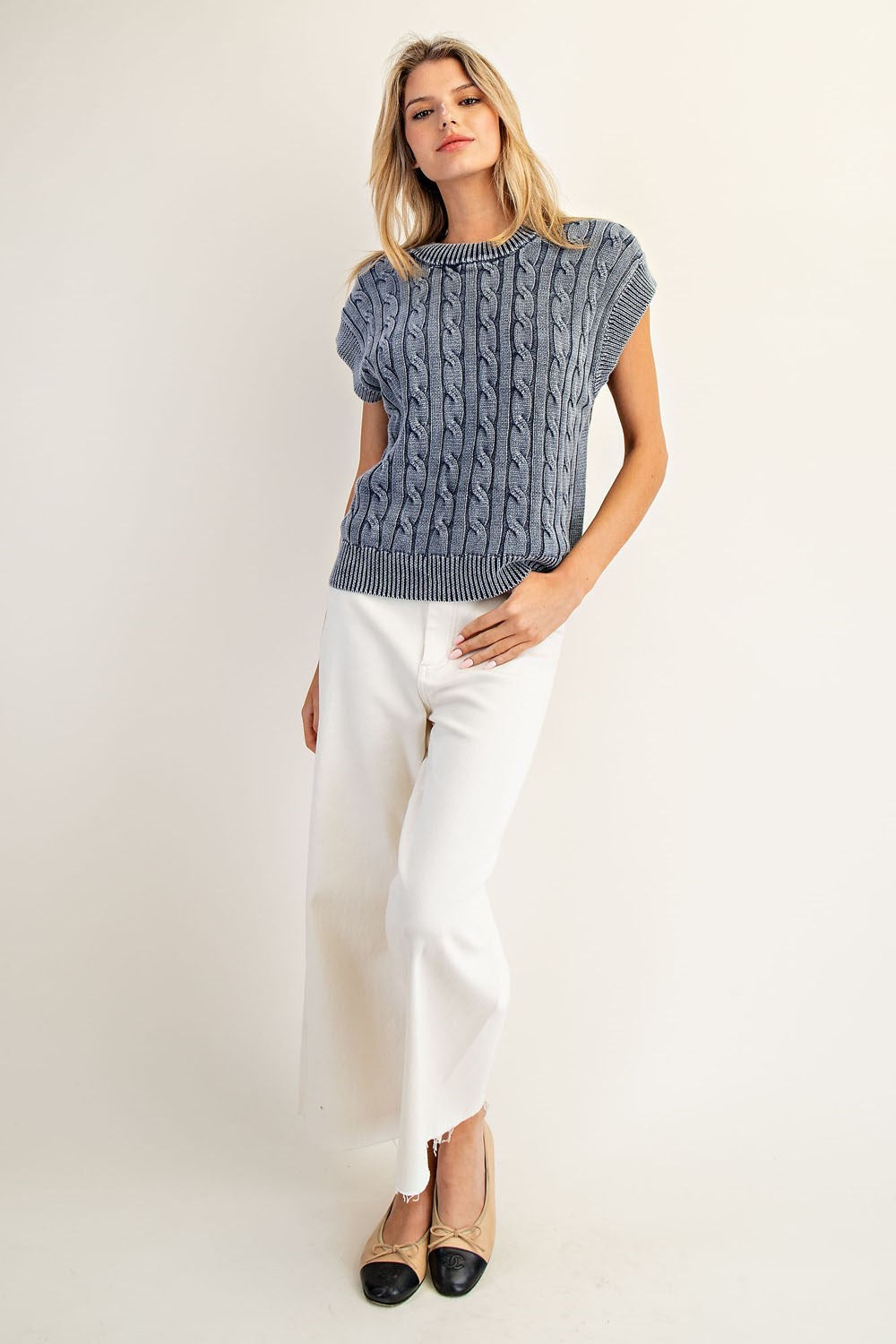 Short Sleeve Cable Knit Top