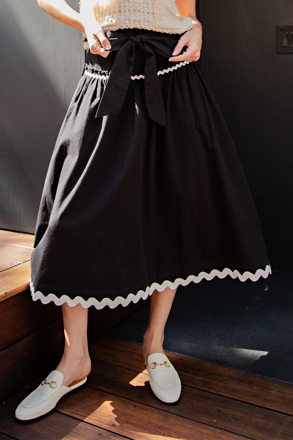 Rick Rack Trim Midi Skirt in Black/White