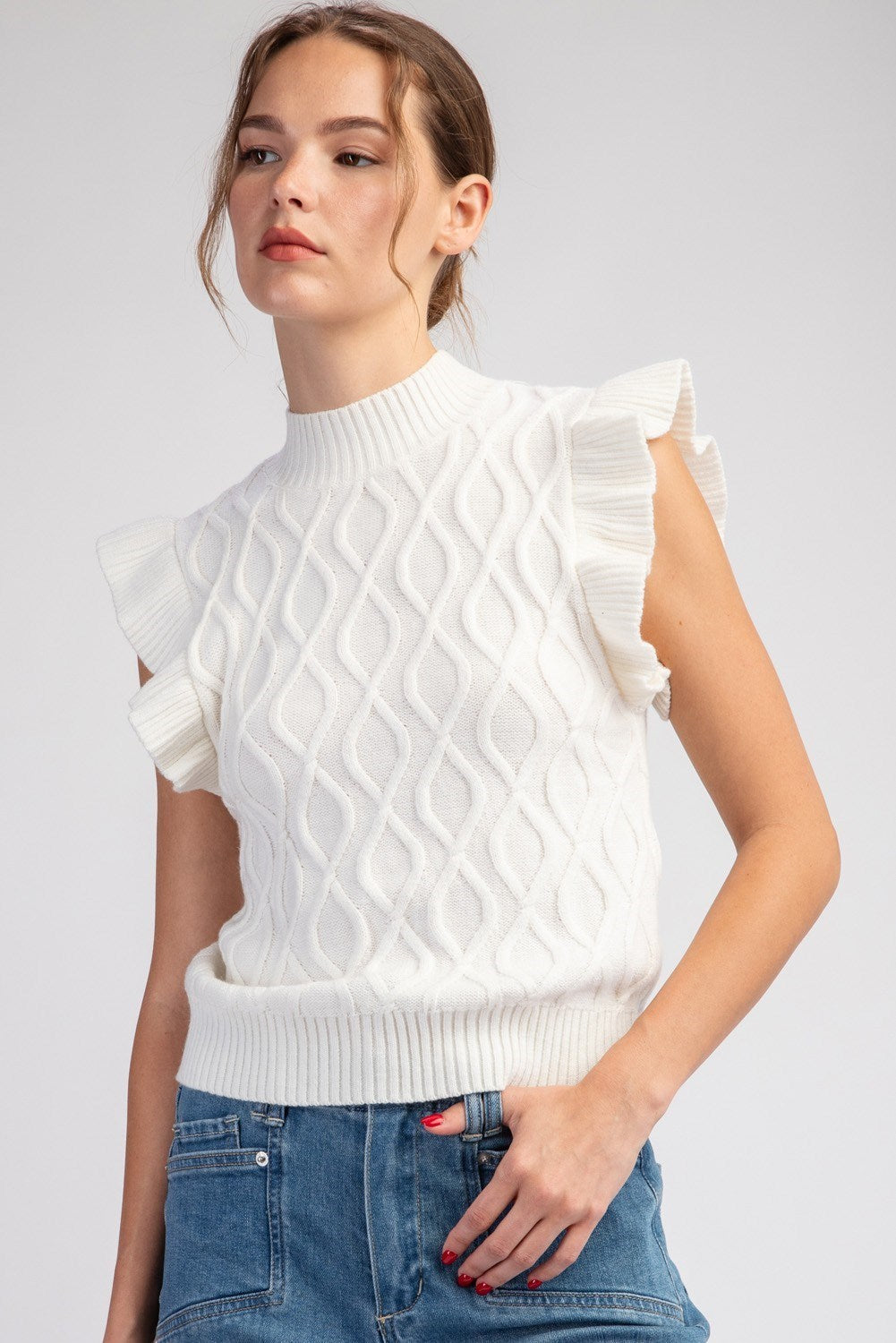 Mock Neck Ruffled Sleeve Top