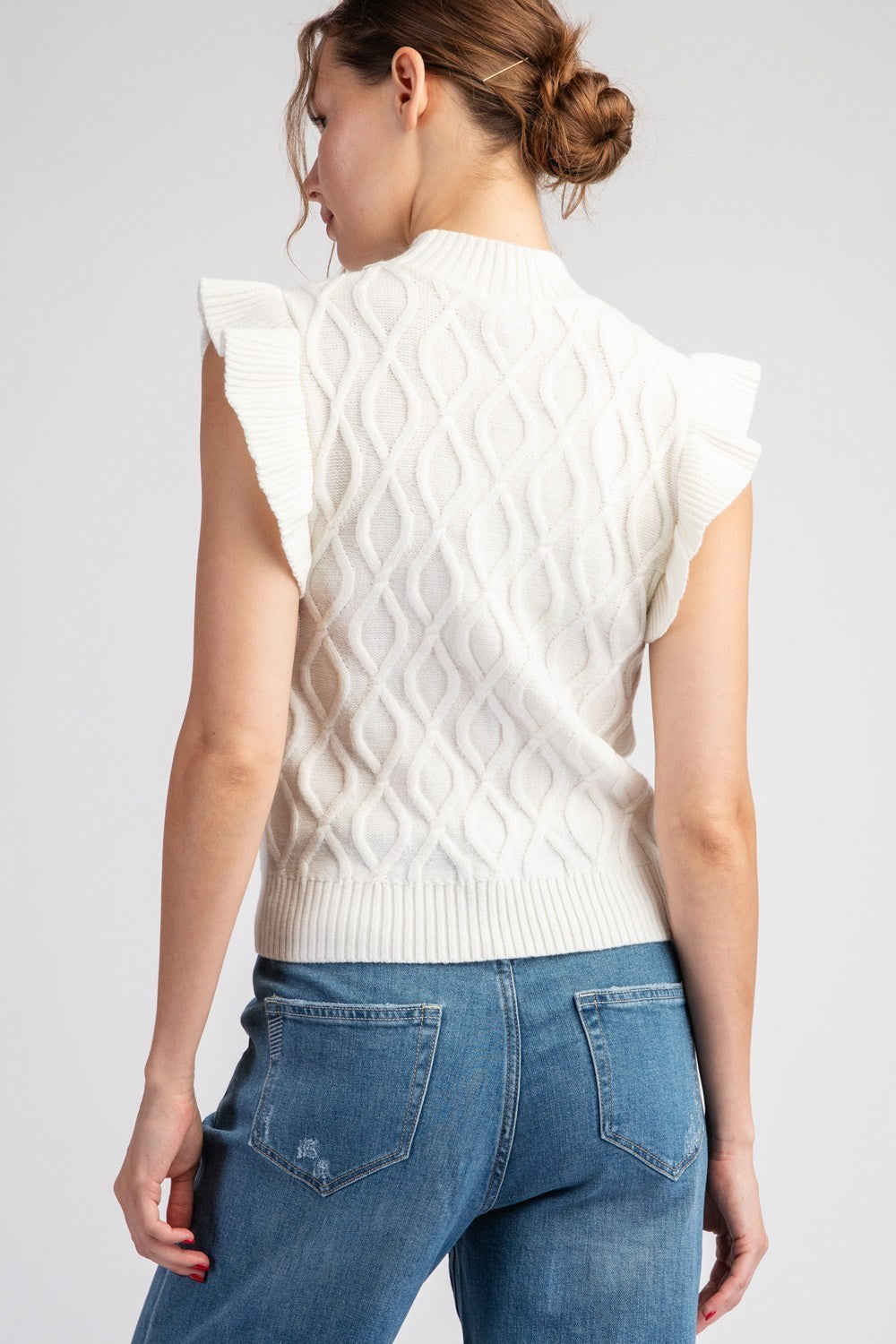 Mock Neck Ruffled Sleeve Top