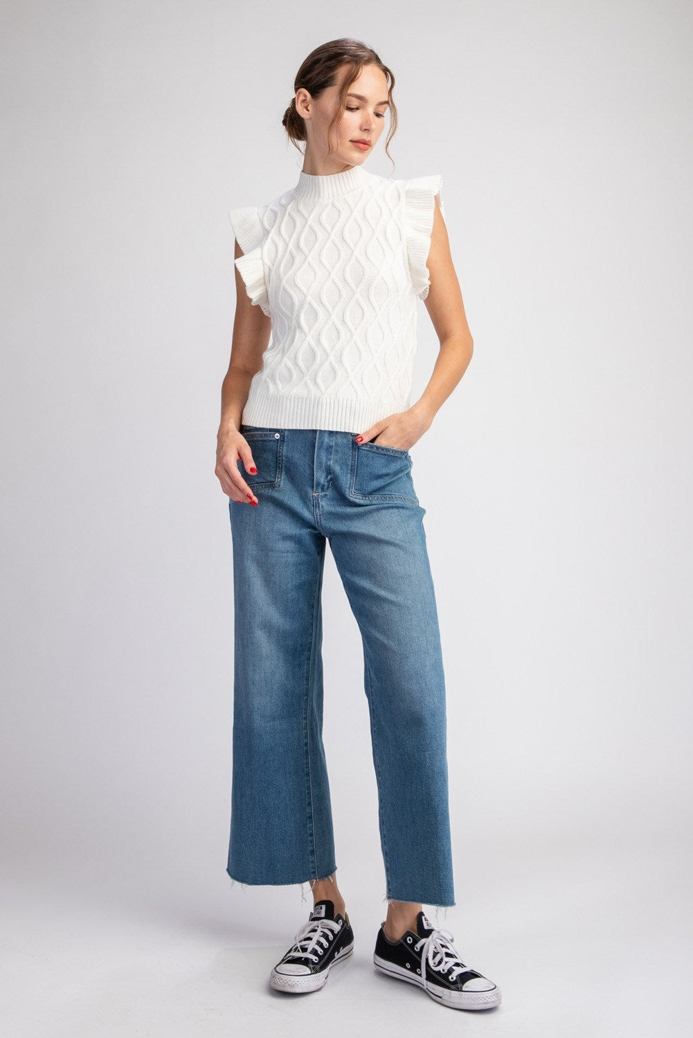 Mock Neck Ruffled Sleeve Top