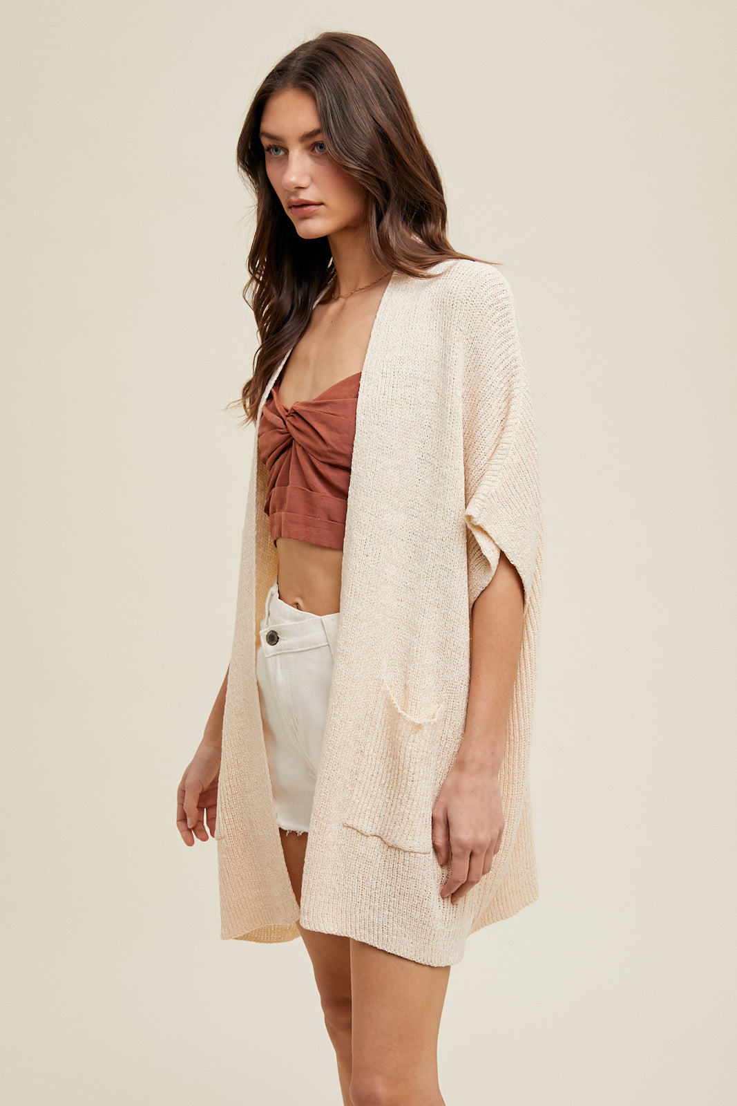 Drop Shoulder Cardigan in Shell