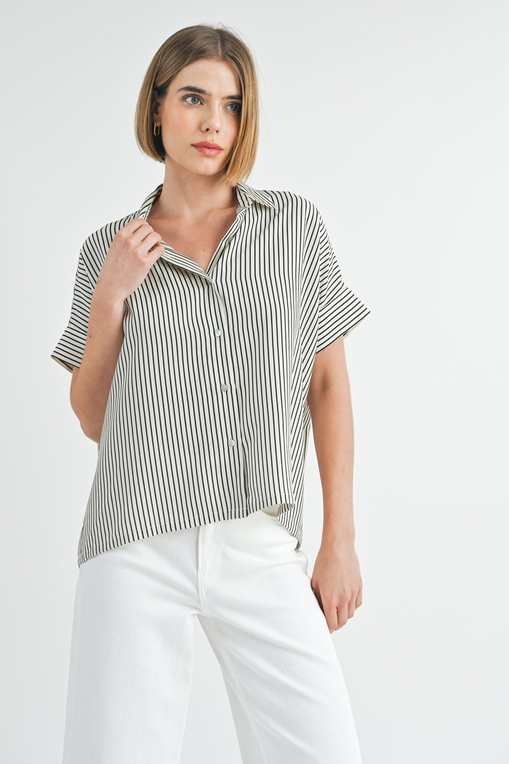 Boxy Fit Black and White Stripe Top