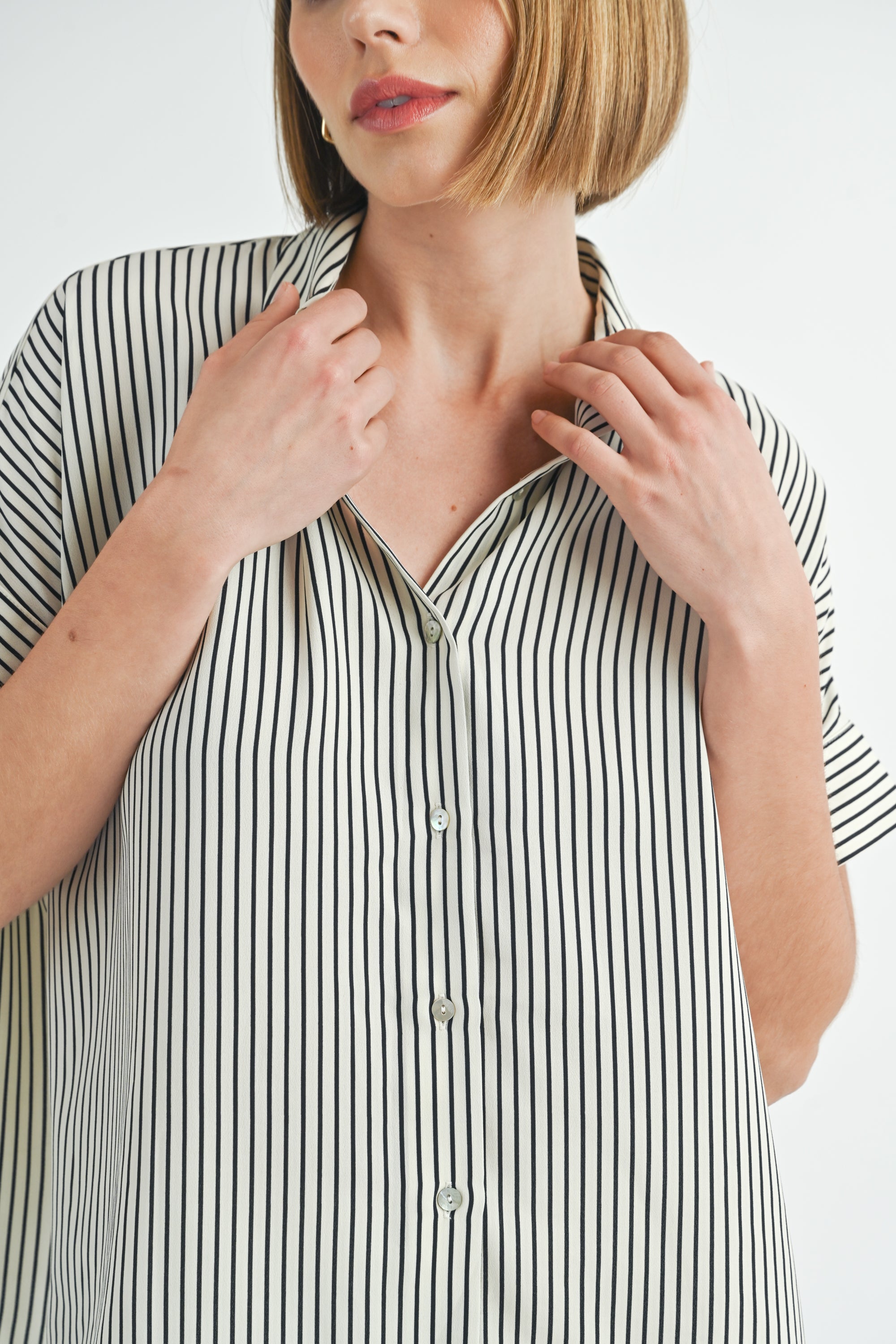 Boxy Fit Black and White Stripe Top