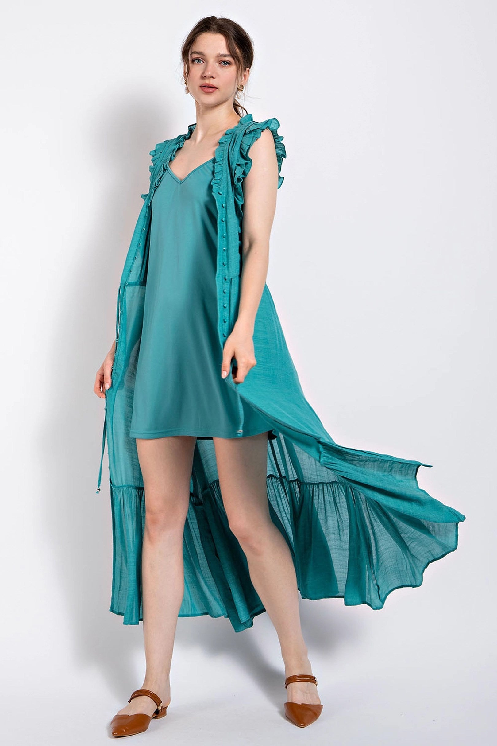 Ruffle Midi Dress in Lagoon