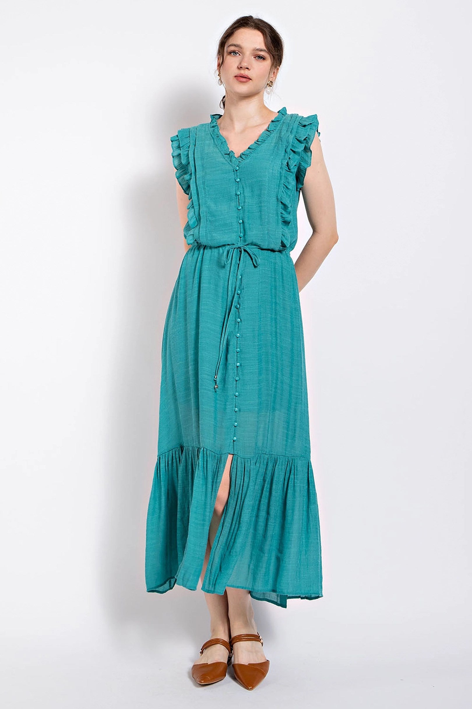 Ruffle Midi Dress in Lagoon