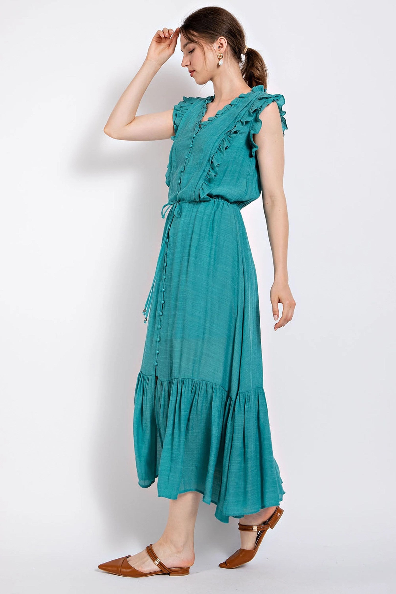 Ruffle Midi Dress in Lagoon