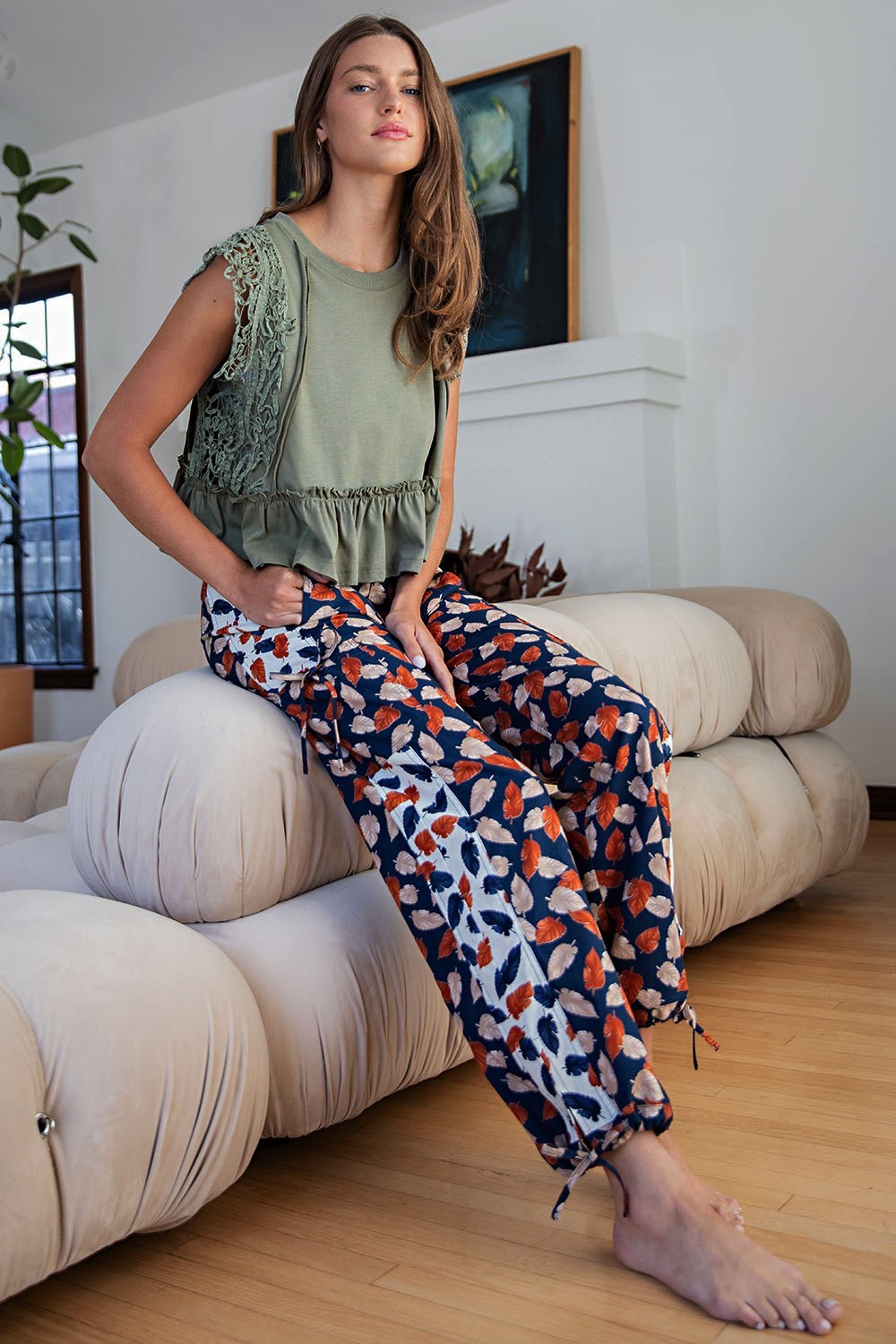 Lace Trim Ruffle Top in Dry Herb