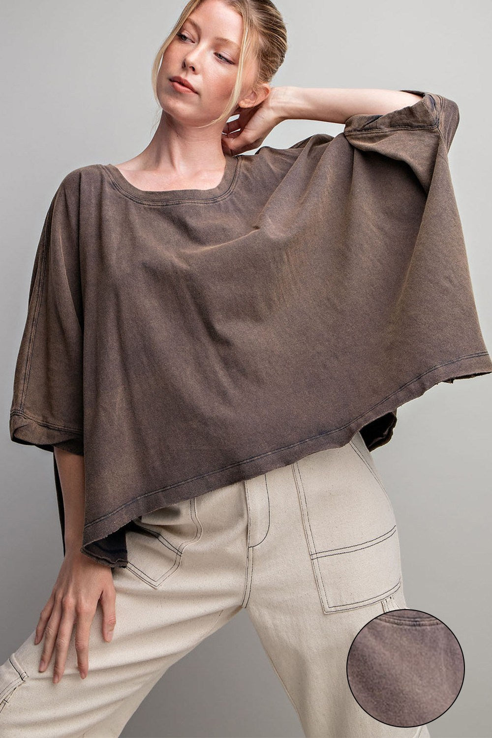 Mineral washed Short sleeve dolman Top in Ash