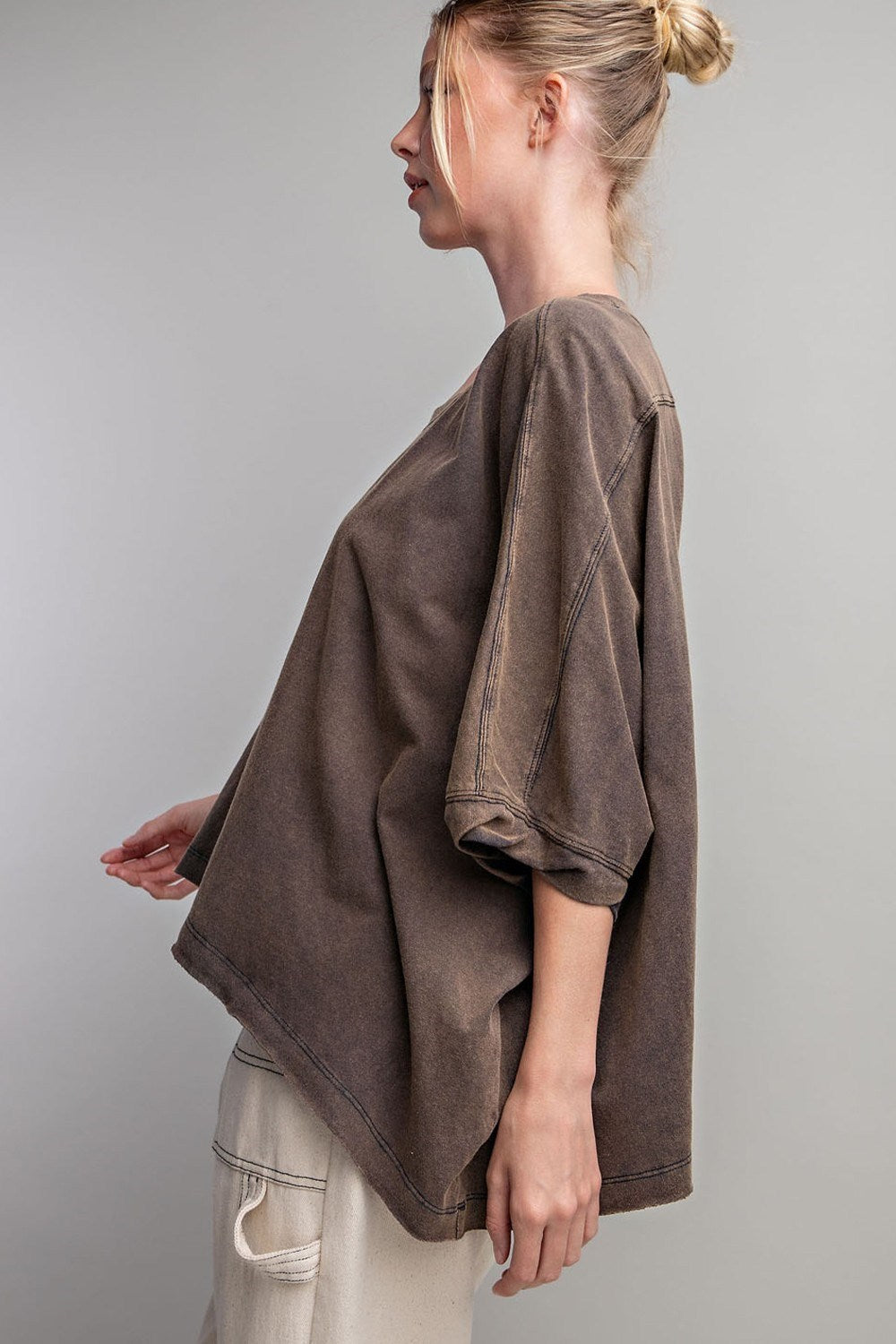 Mineral washed Short sleeve dolman Top in Ash